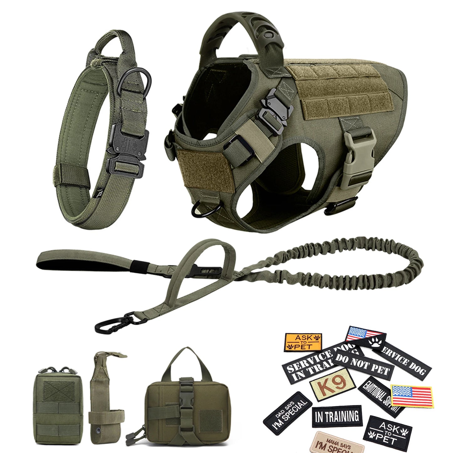 PETRAVELCN Military Dog Harness Vest With Leash Patches Set