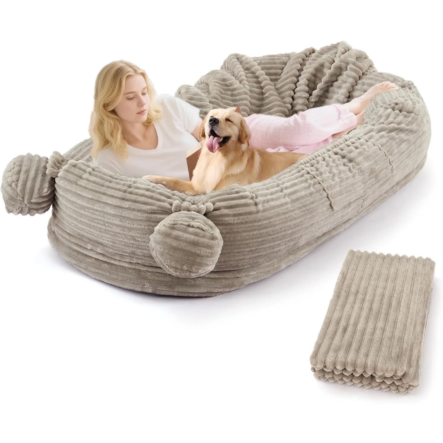 HiMISSCN Dog Bed With Removable Cover, Storage Pockets, Matching Blanket