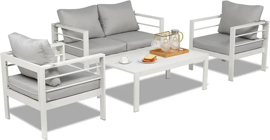 Outdoor Aluminum Patio Furniture Set 4 Pieces Modern Conversation Set
