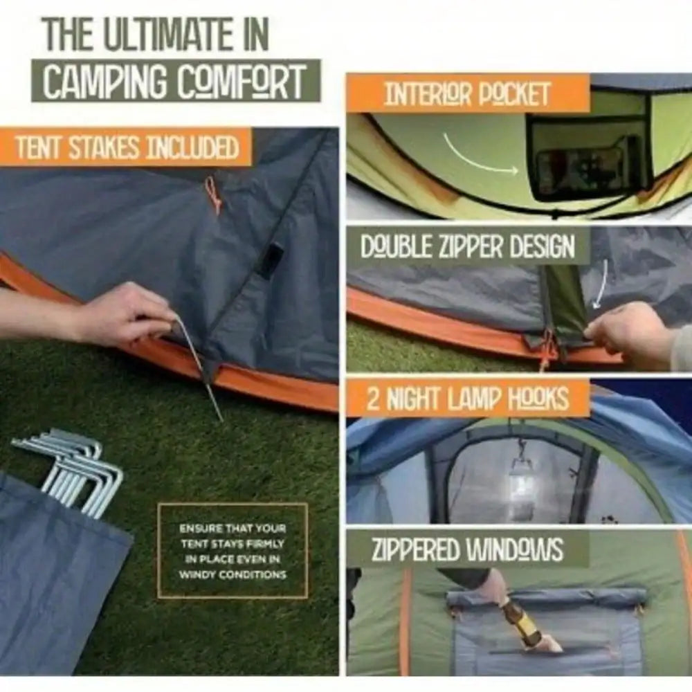 Pop Up Camping Tent With Doors UPF50 Waterproof Durable
