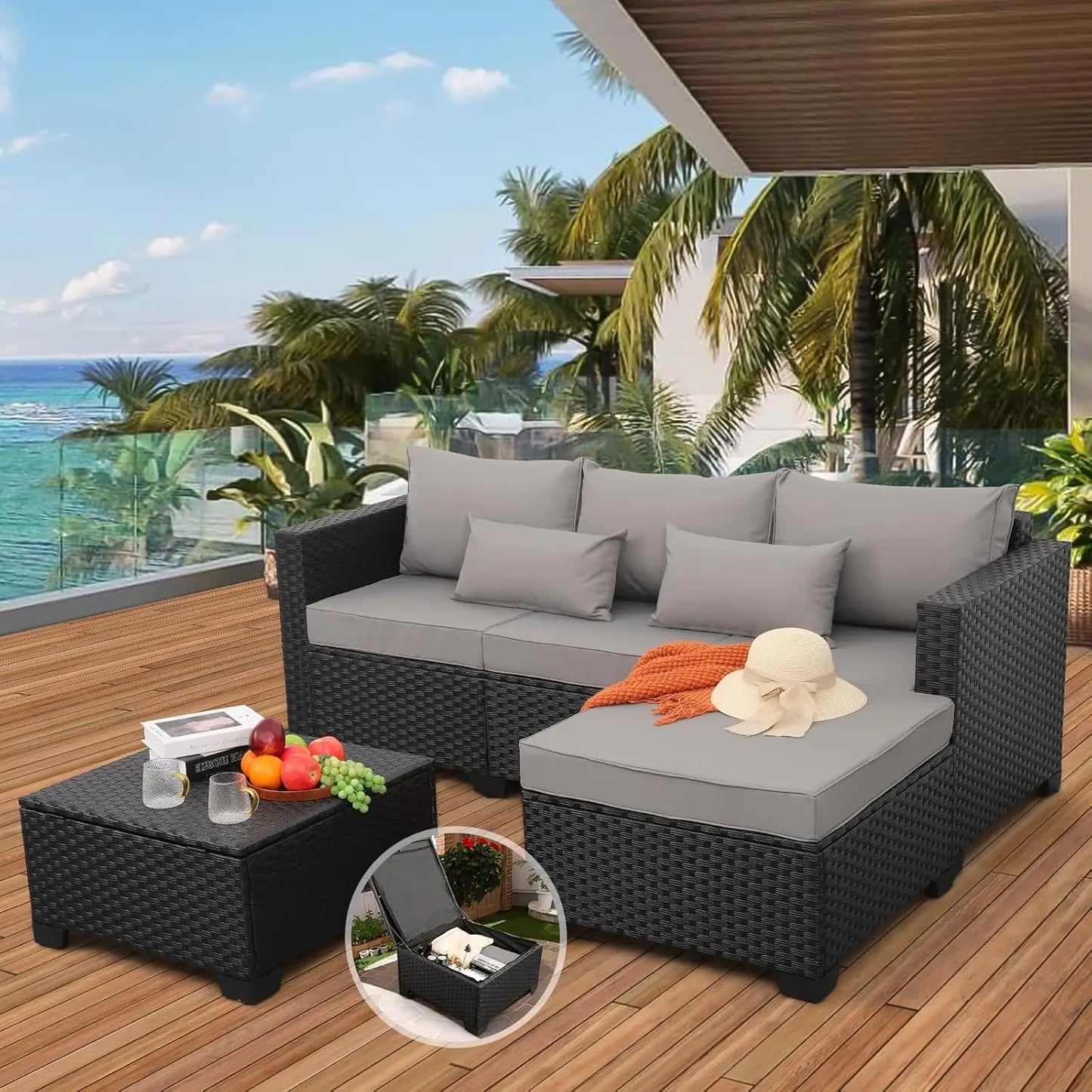 Guangbai 3 Piece Patio Furniture Set Outdoor Sectional Sofa