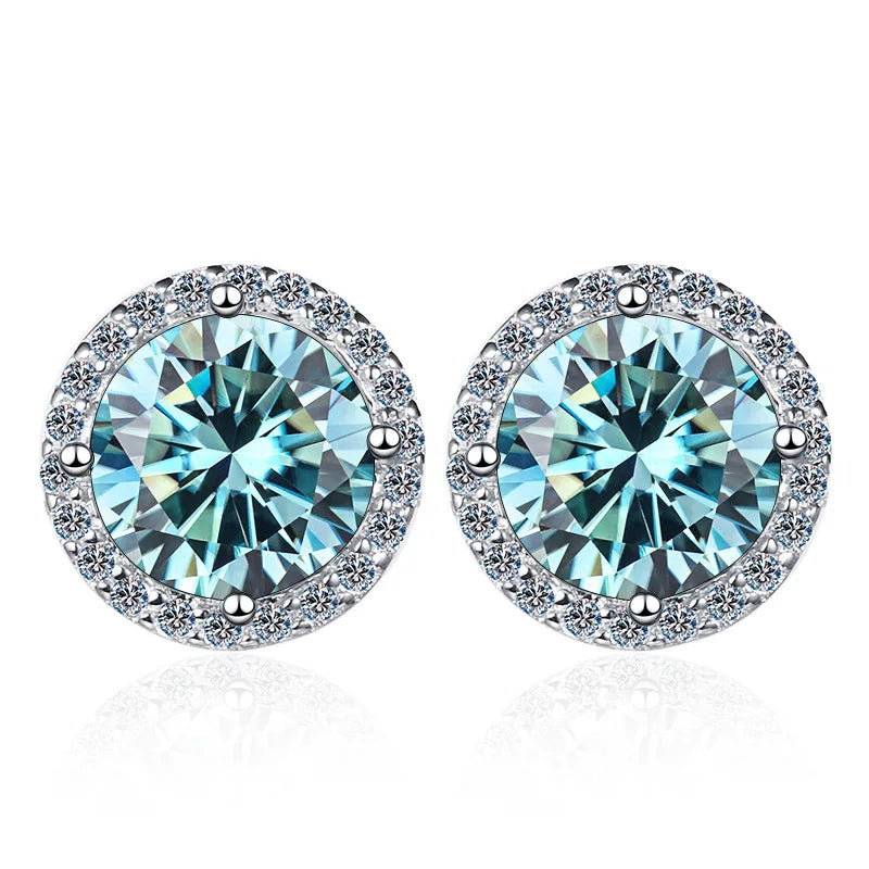Multi Color Moissanite Stud Earrings Sterling Silver Jewelry For Women
