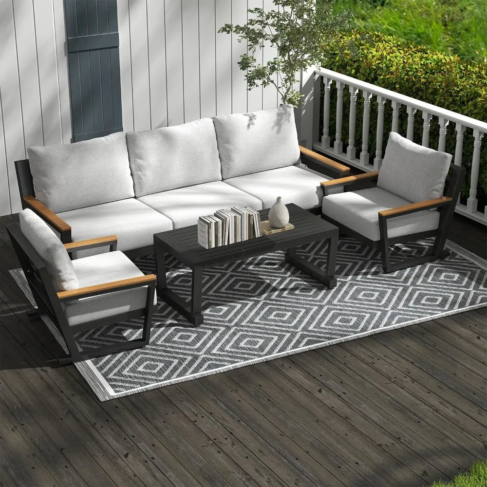 Aluminum Outdoor Patio Furniture Set With Table And 5 Seats