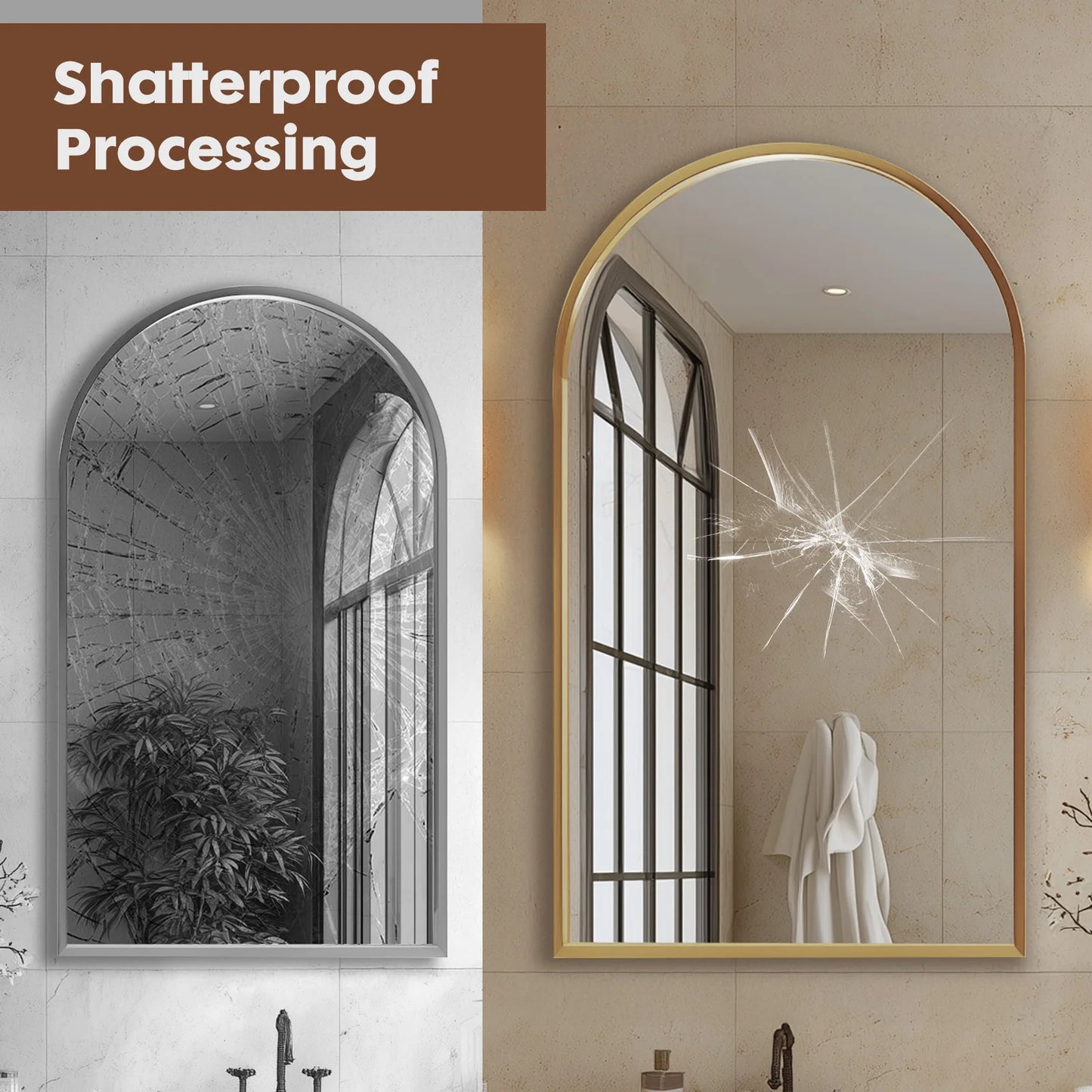 JHK Arched Metal Framed Bathroom Mirror