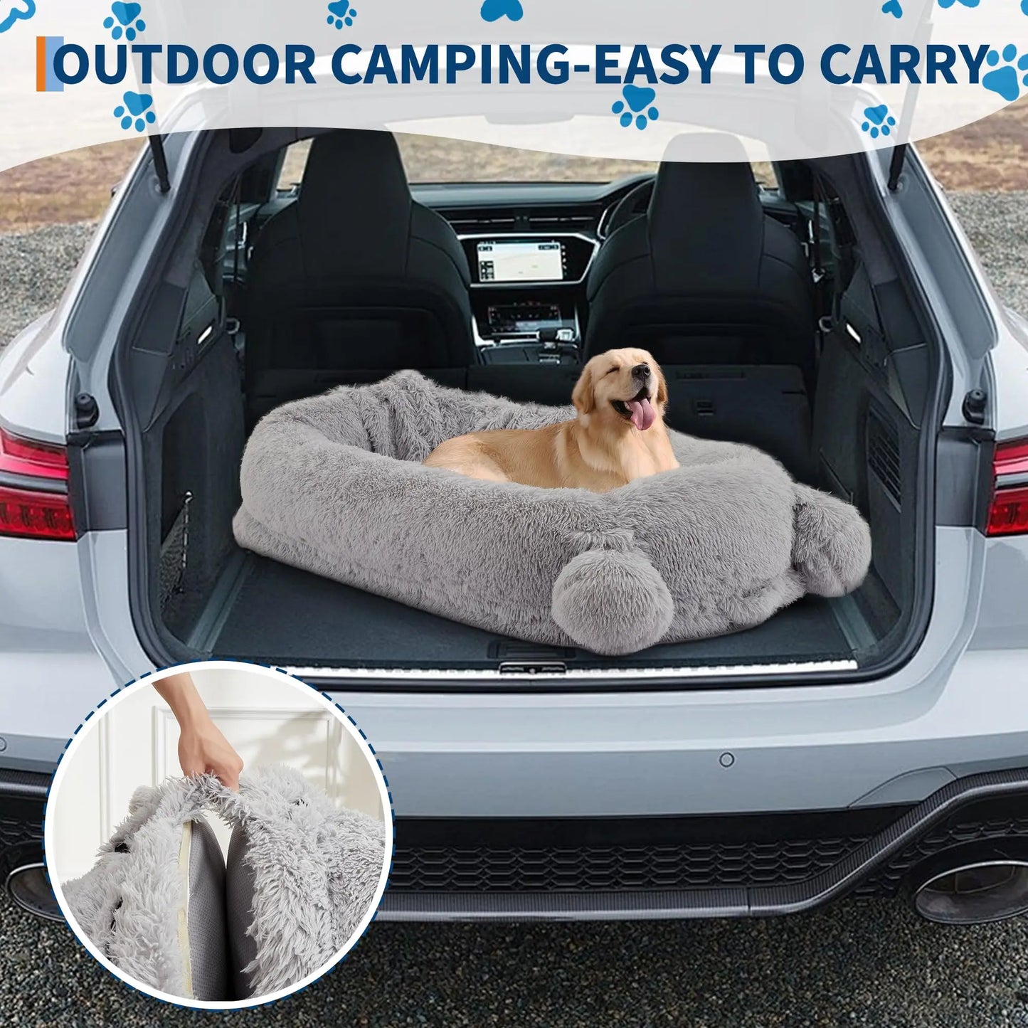 HiMISSCN Dog Bed With Removable Cover, Storage Pockets, Matching Blanket