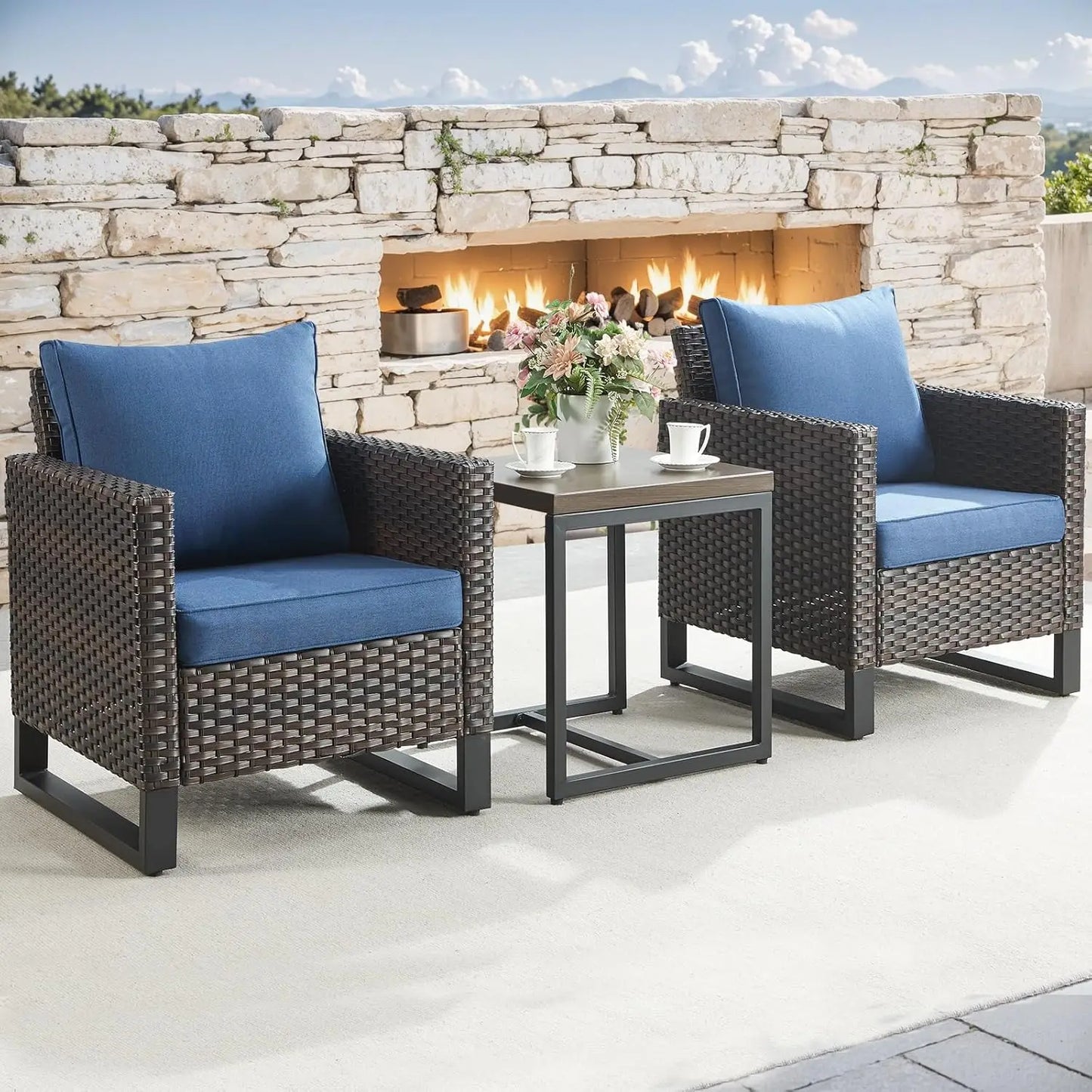 Wicker Outdoor Patio Chairs Set Rattan Bistro Furniture