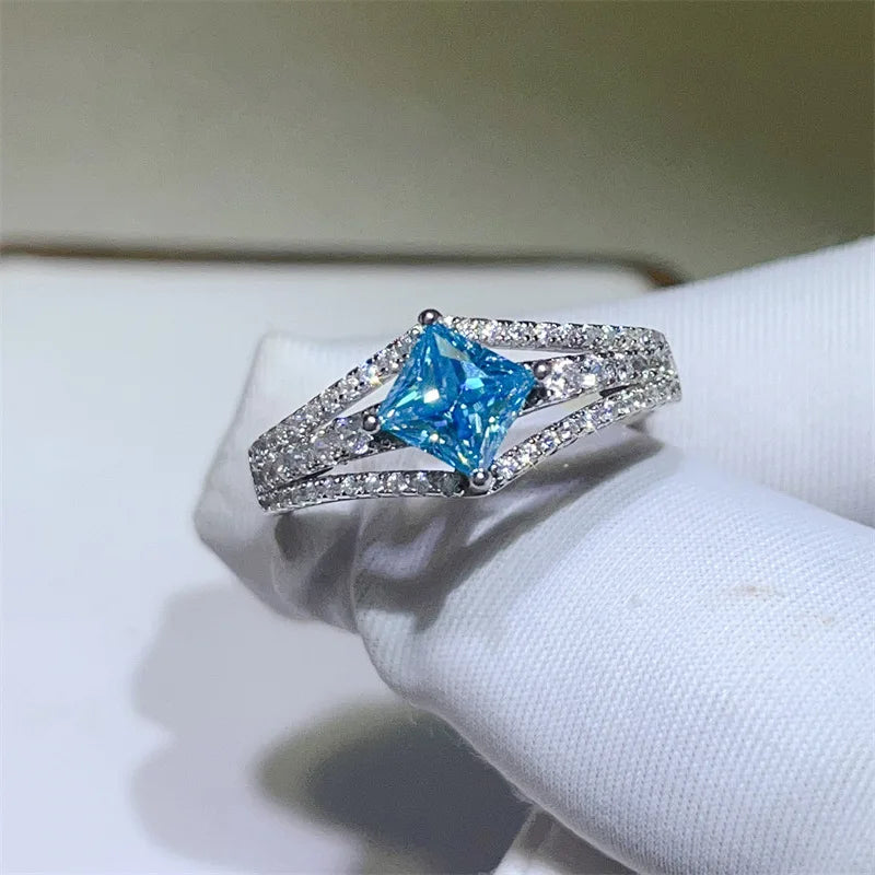 Princess Square Moissanite Engagement Ring Gold Plated Wedding Jewelry