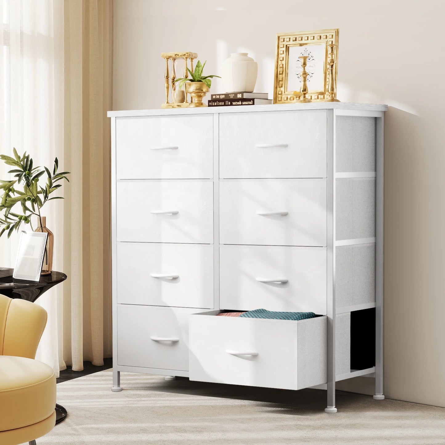 JHK Dresser Wardrobe With 8 Fabric Drawers Metal Frame