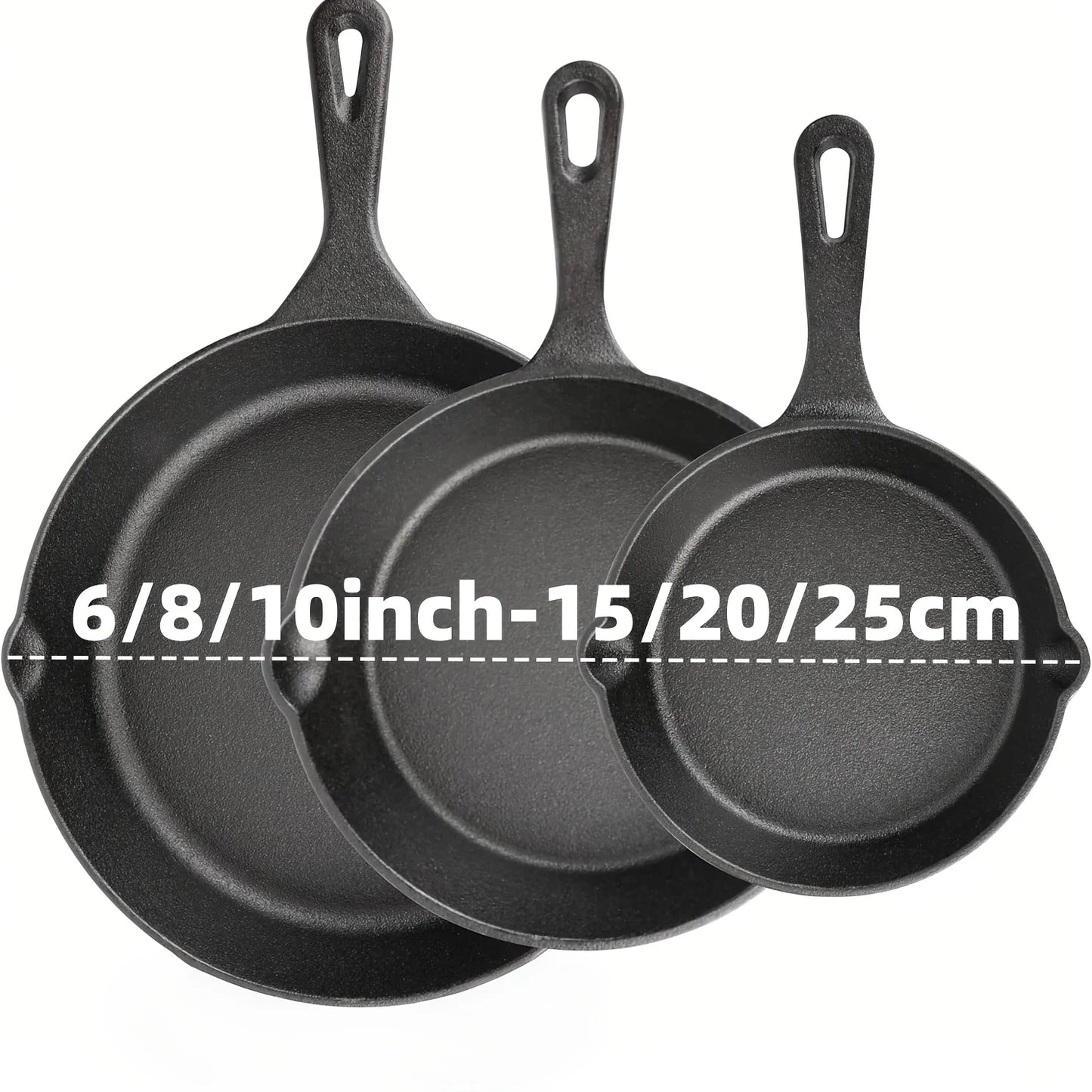 AEDG Three Piece Cast Iron Skillet Set Preseasoned for Oven