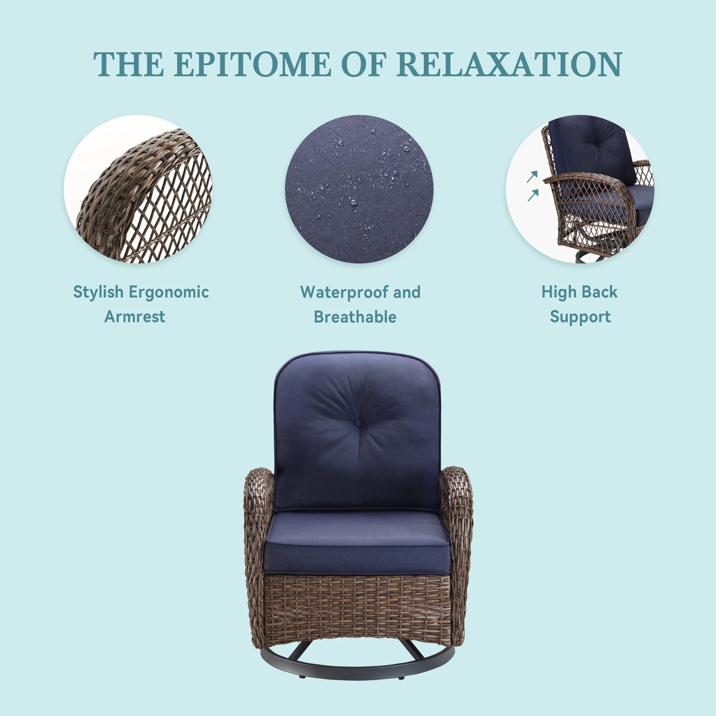 Outdoor Rotating Rocking Chair Patio Set with Padded Cushions
