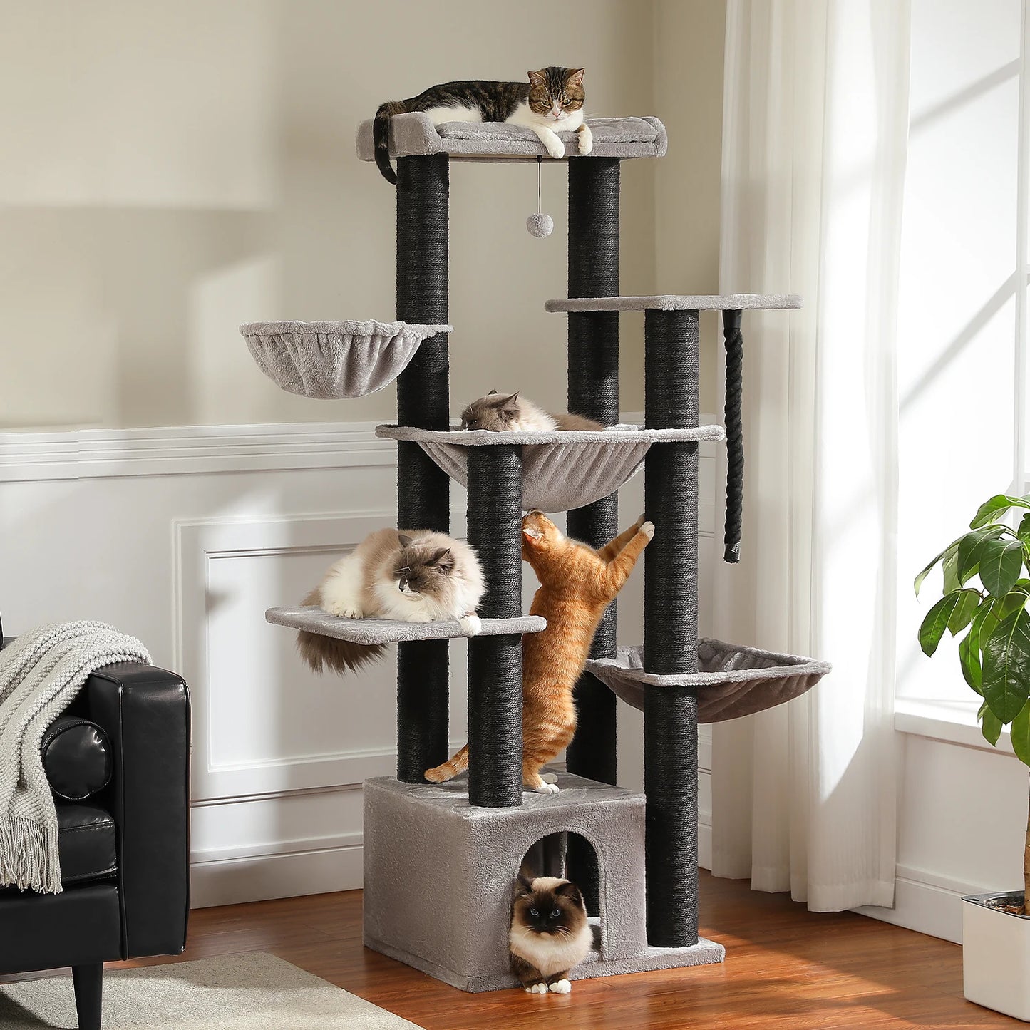 PEQULTICN Multi-Level Cat Tree With Scratching Posts And Condo