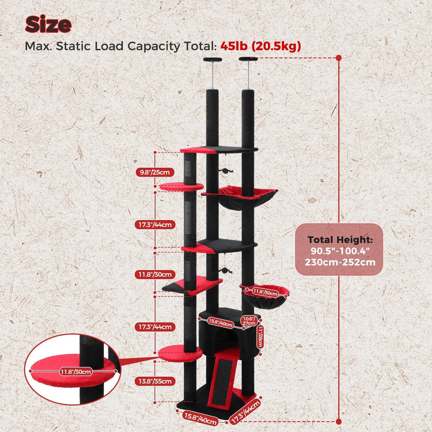 PAWZ Road Floor-To-Ceiling Cat Tree With Sisal Scratching Posts