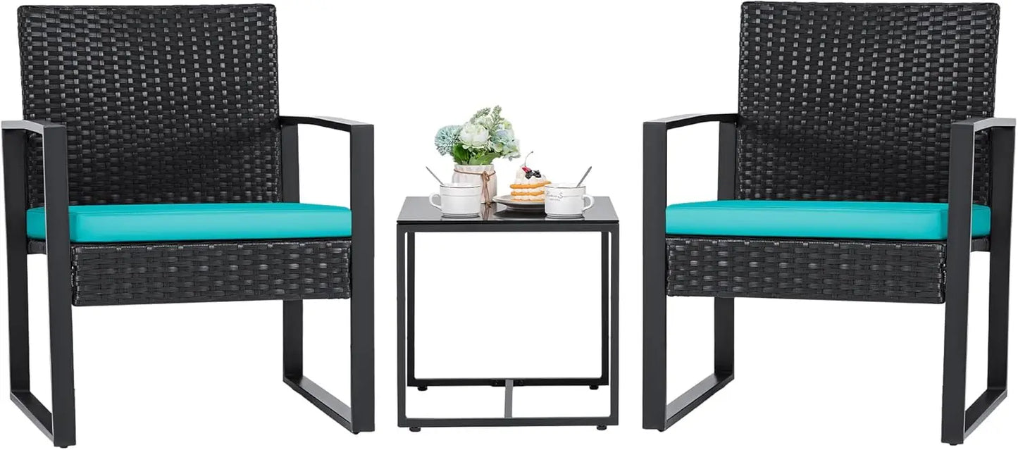 Outdoor 3Piece Wicker Patio Furniture Set With Glass Coffee Table
