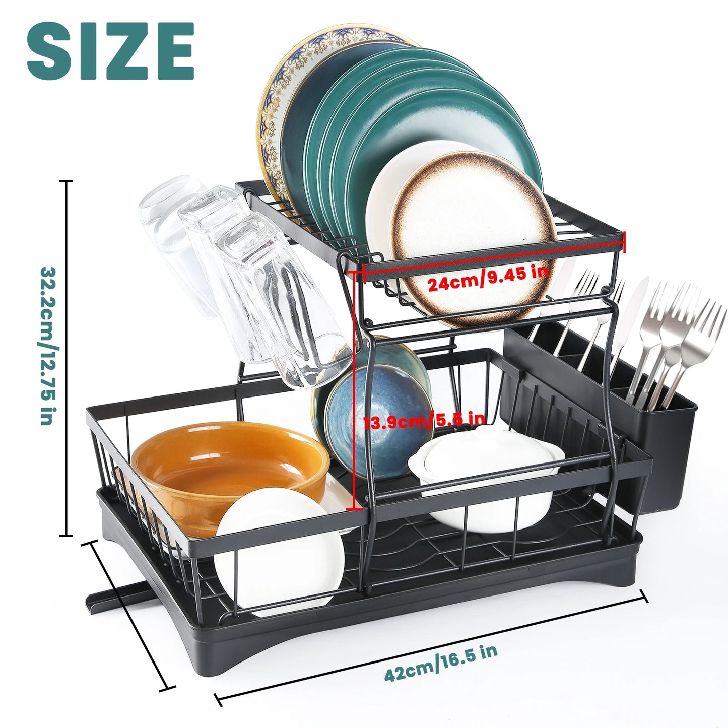 Two Tier Dish Drying Rack For Kitchen Countertop Durable