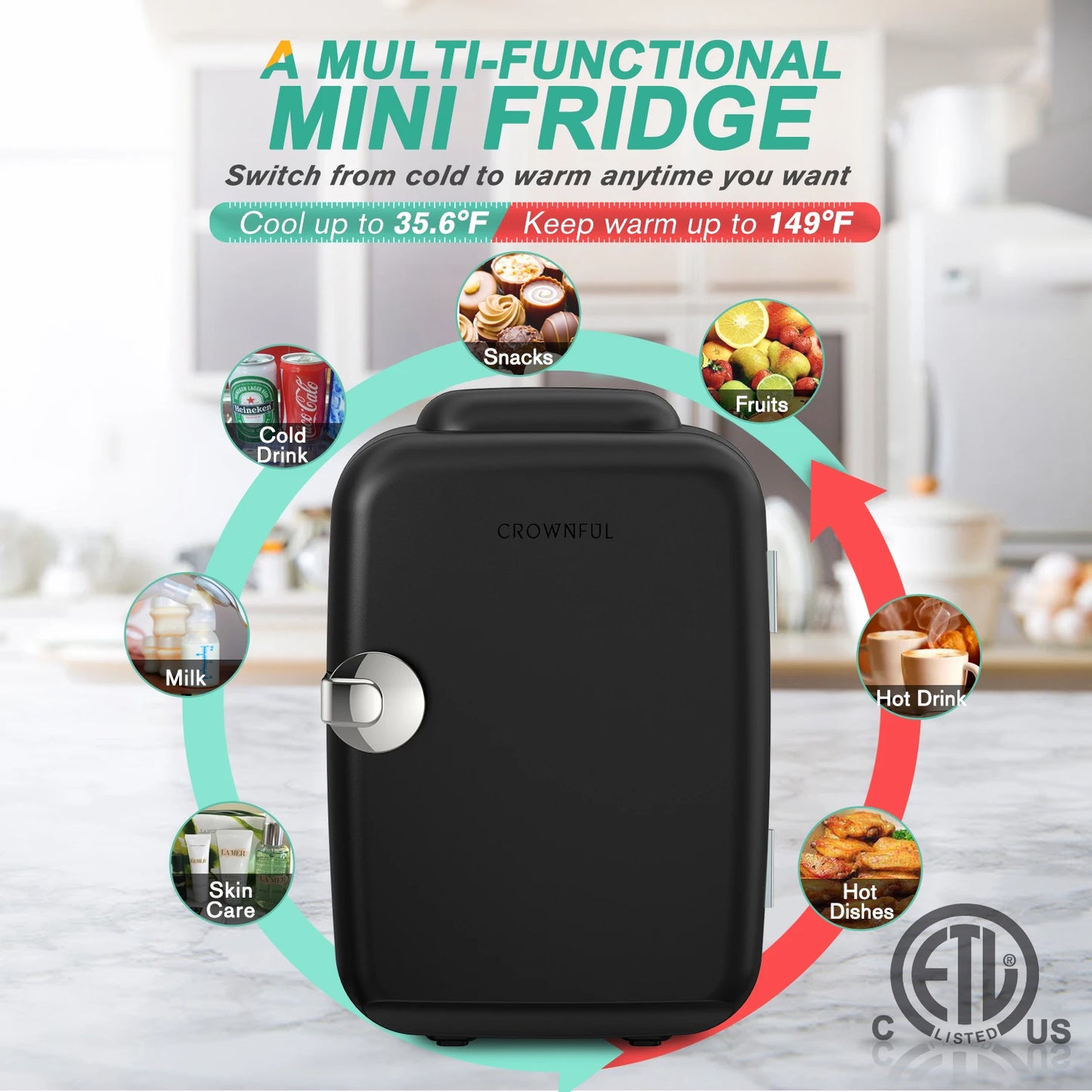 Crownful Mini Fridge Dual Voltage Beauty Skincare Refrigerator Car