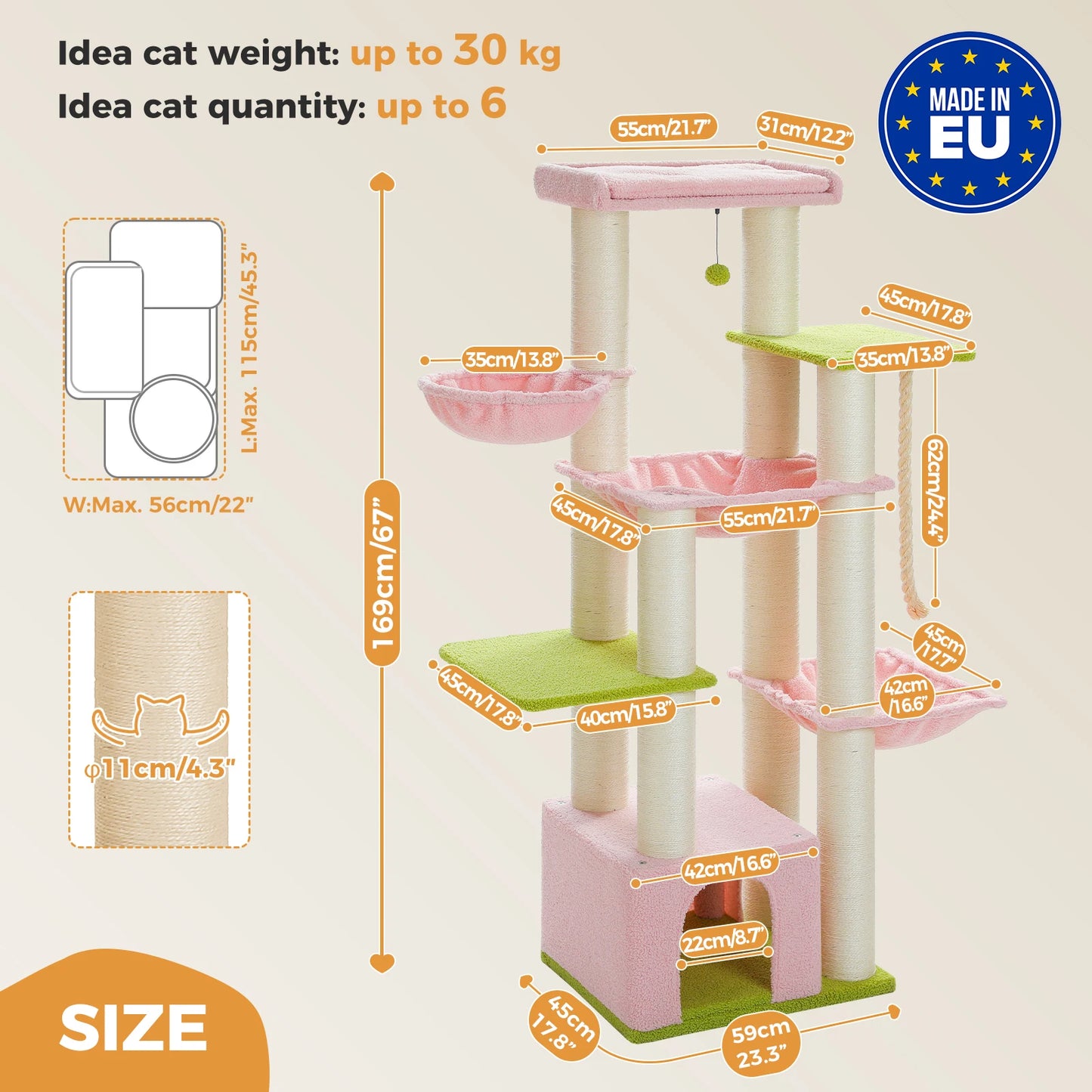 PEQULTICN Multi-Level Cat Tree With Scratching Posts And Condo