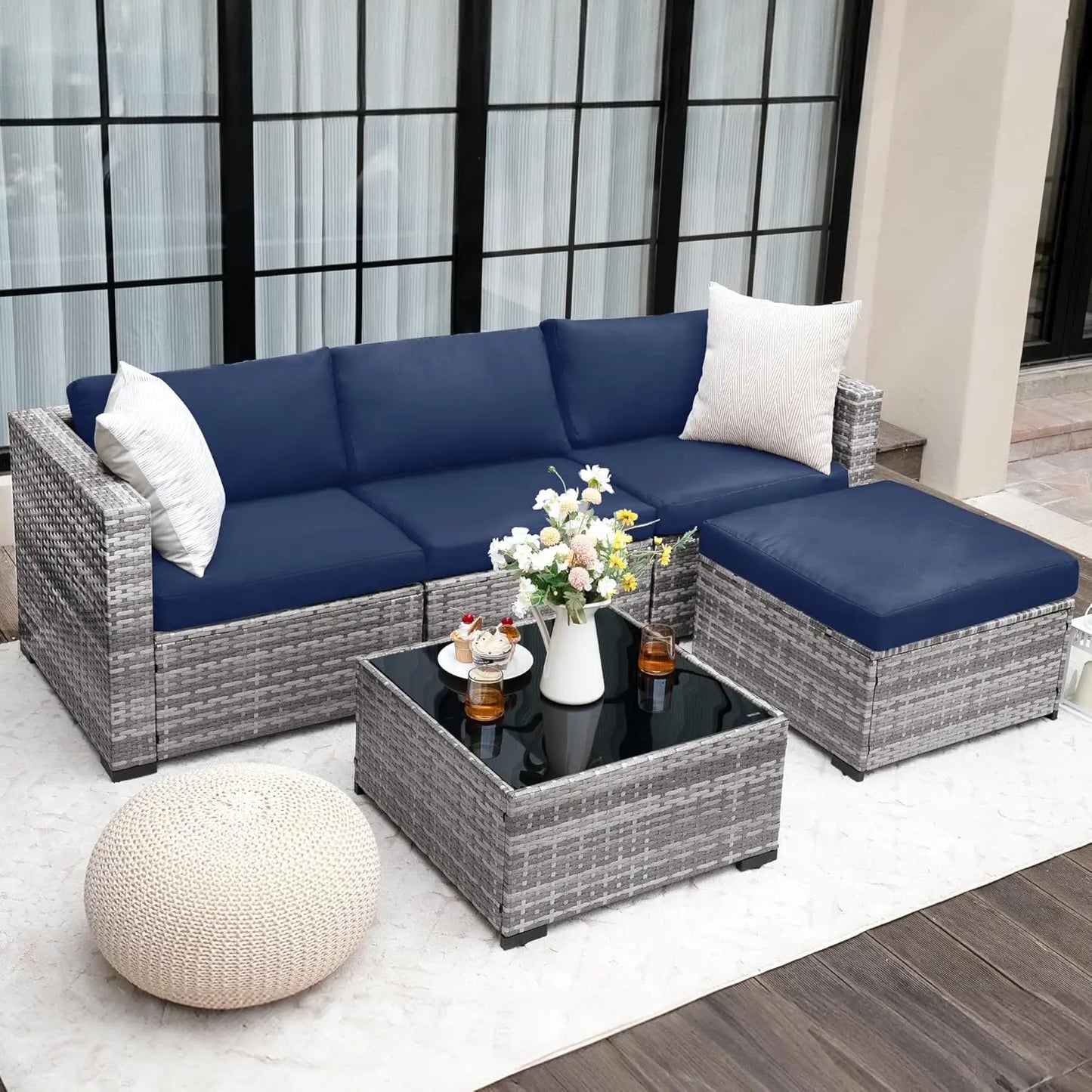 5 Piece Patio Furniture Set All-Weather Wicker Outdoor Sectional
