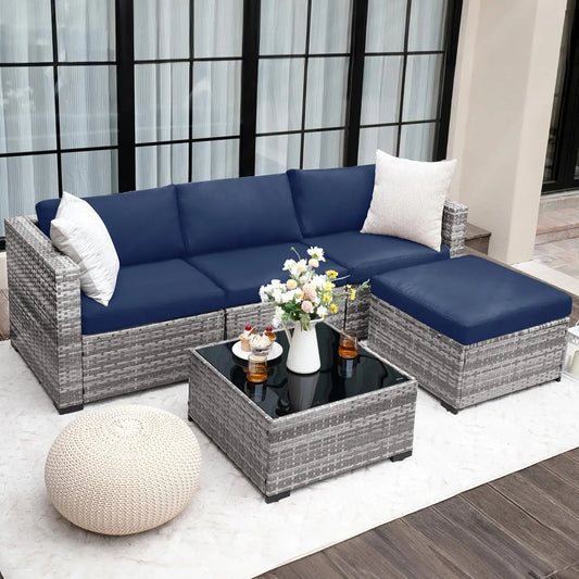 5 Piece Patio Furniture Set All-Weather Wicker Outdoor Sectional