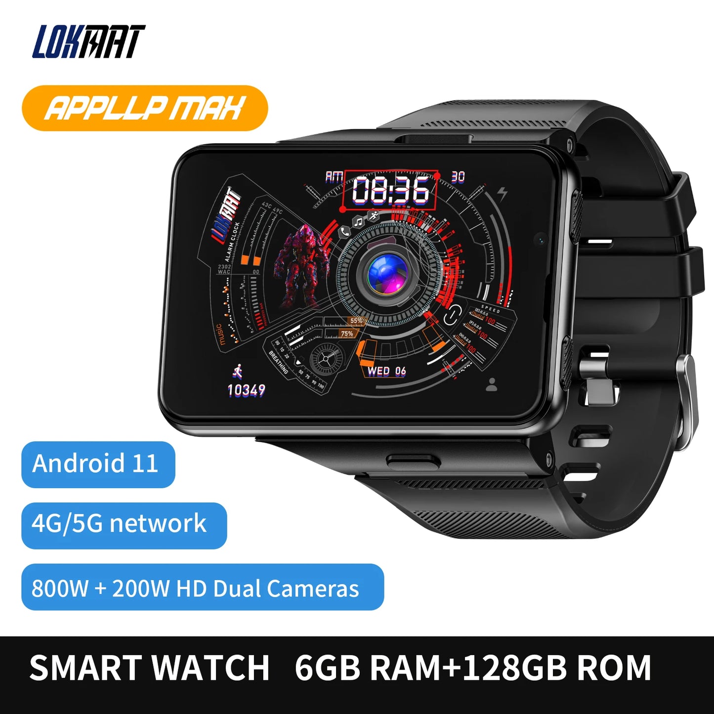 LOKMAT APPLLP Max Detachable Strap Android Smartwatch 4G Dual Camera