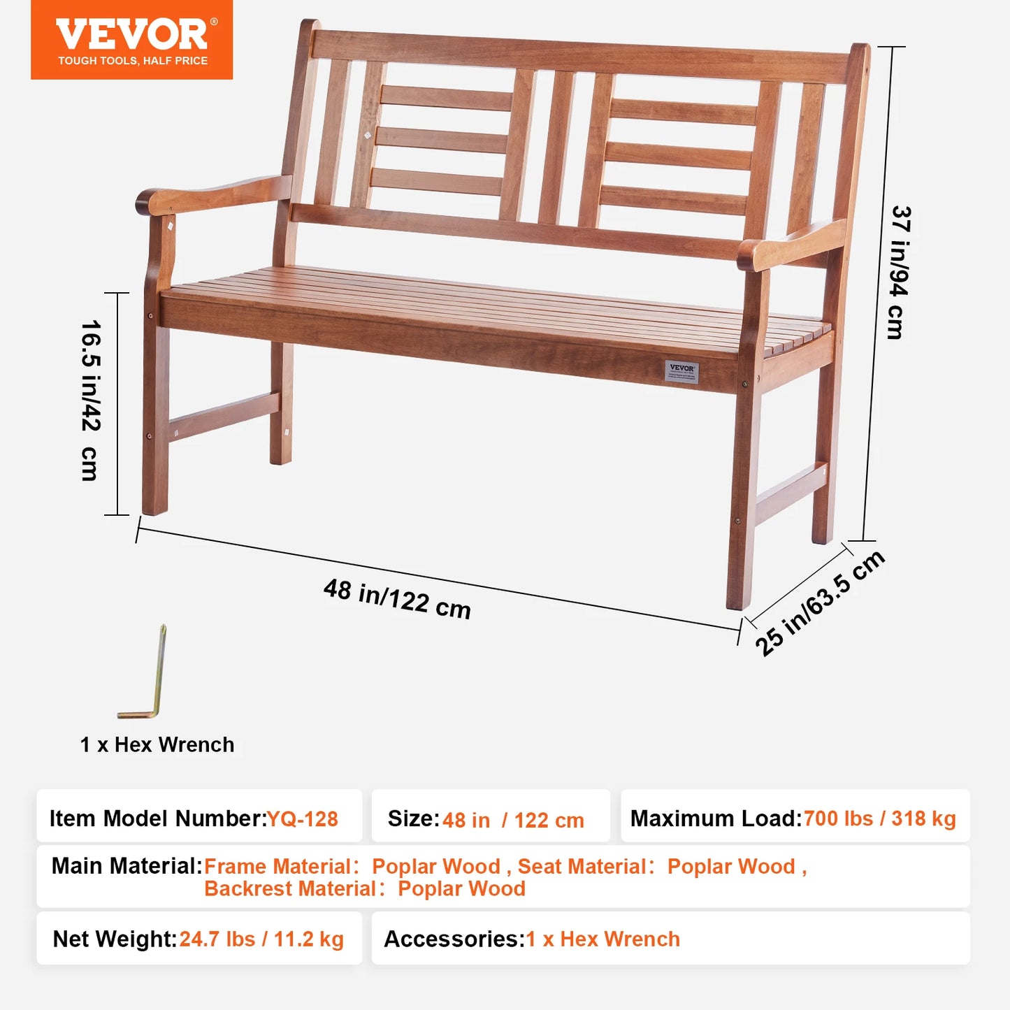 SucceBuy Outdoor Wood Metal Garden Bench With 480 Lb Capacity