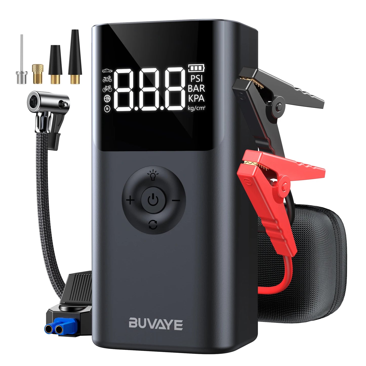 BUVAYE 12V Car Jump Starter With 150 PSI Air Compressor And Power Bank