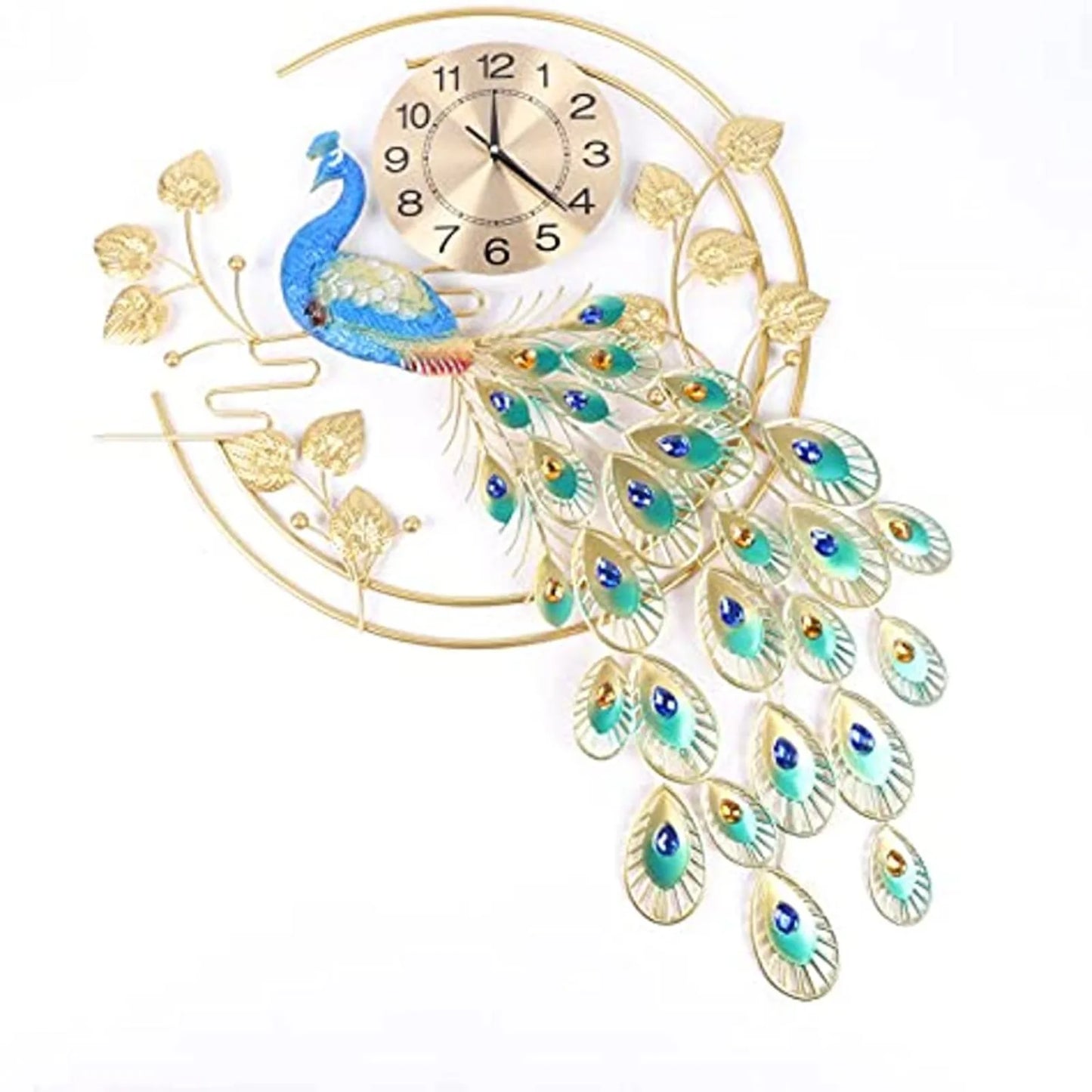 Creative Metal Wall Clock With Peacock Design Silent Sweep Movement
