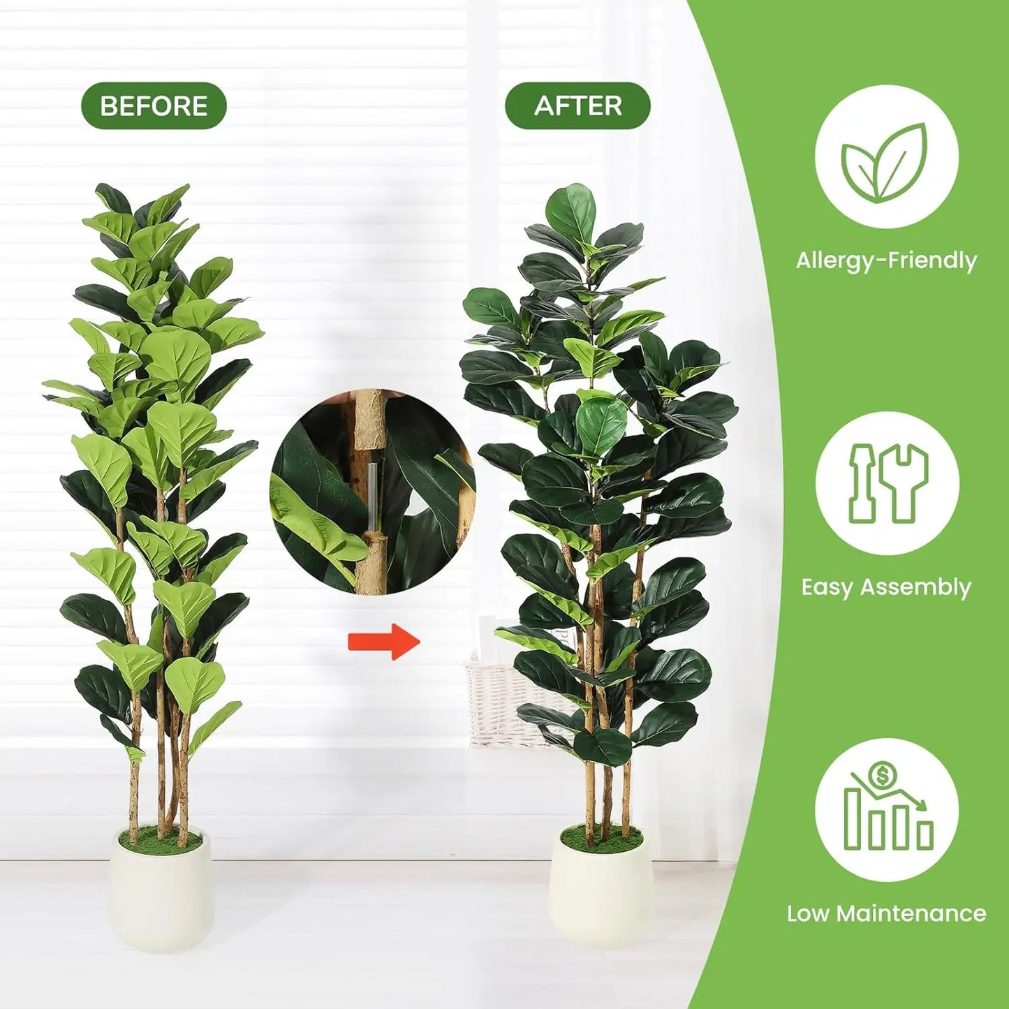 HiMISSCN Fiddle Leaf Fig Tree With Pot For Home Decor