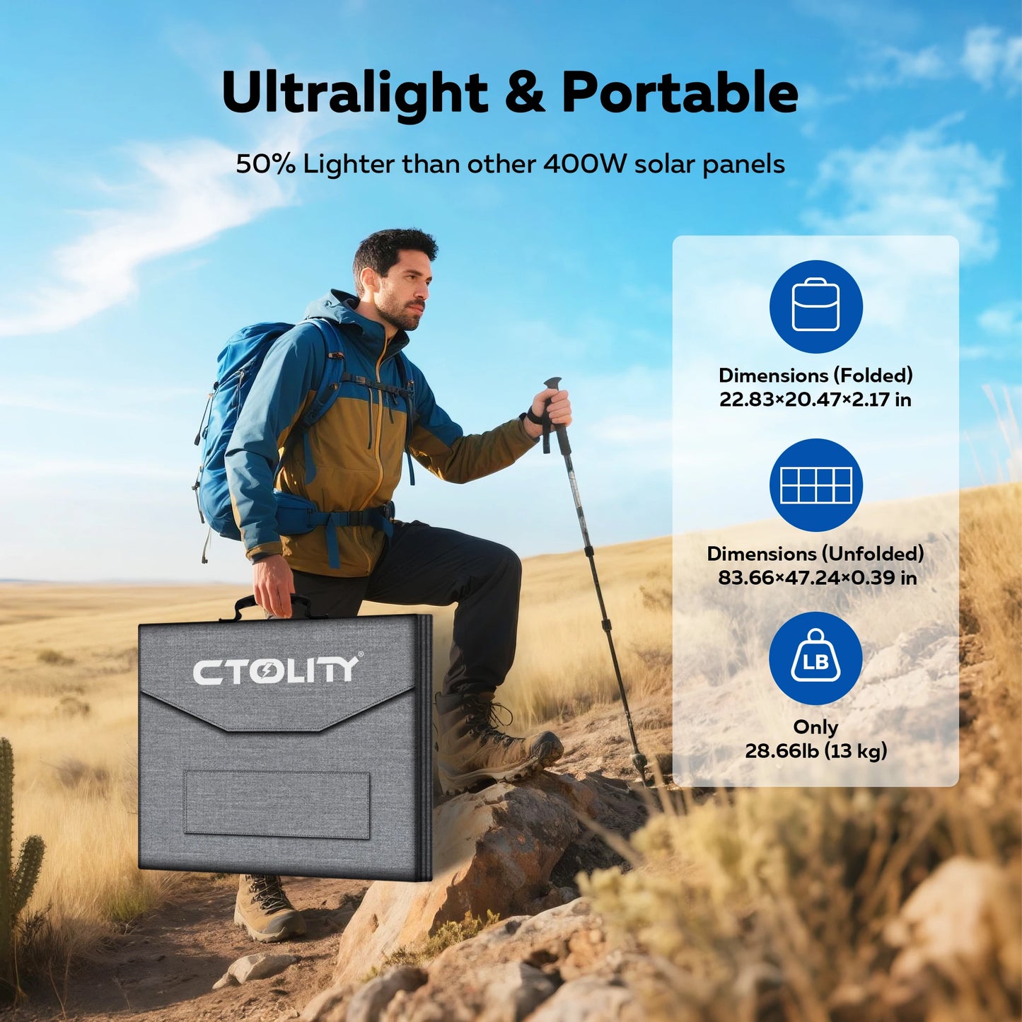 CTOLITY 400W Foldable Solar Panel Kit 23 Percent Efficiency