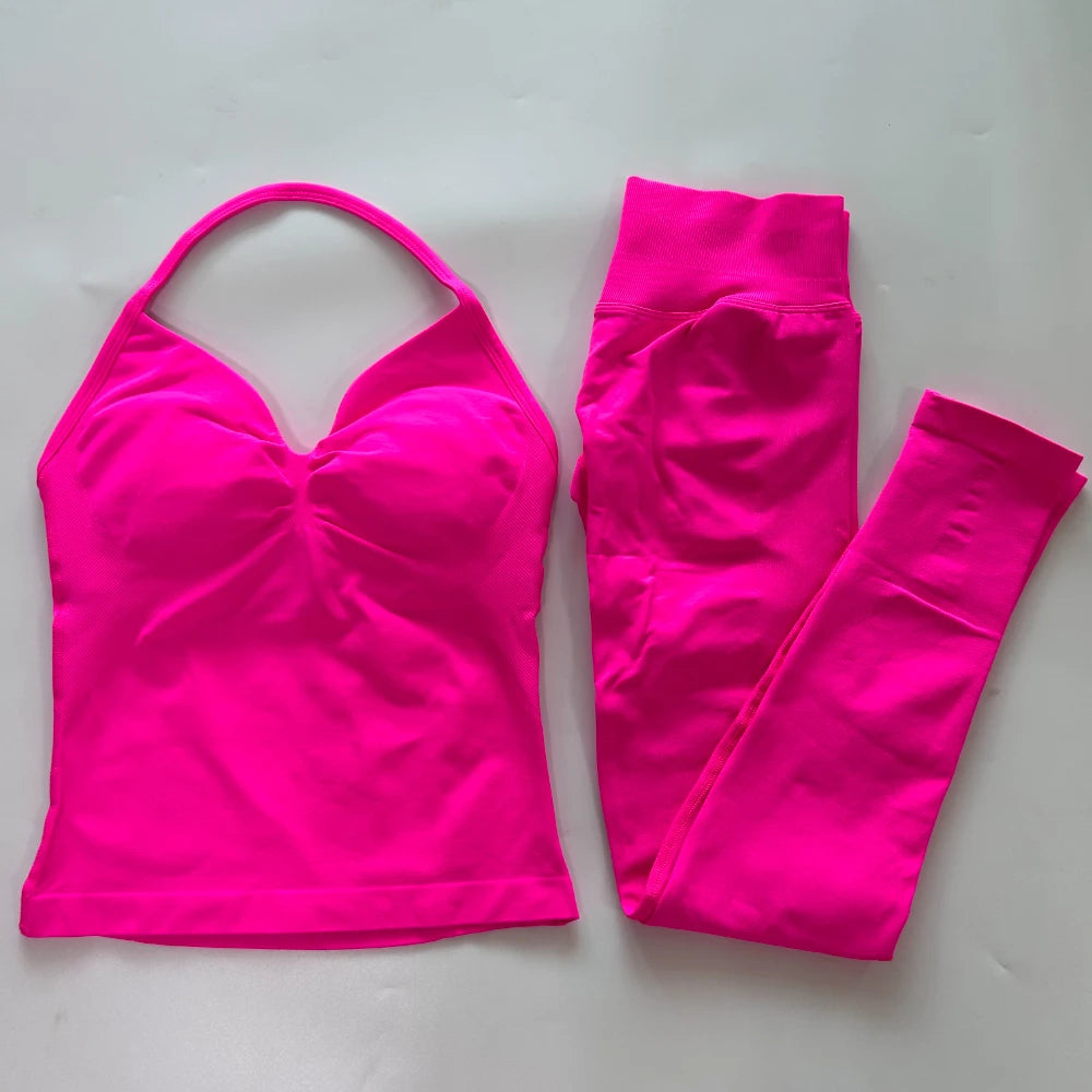 Seamless Gym Set For Women With Tank Top And High Waist Leggings
