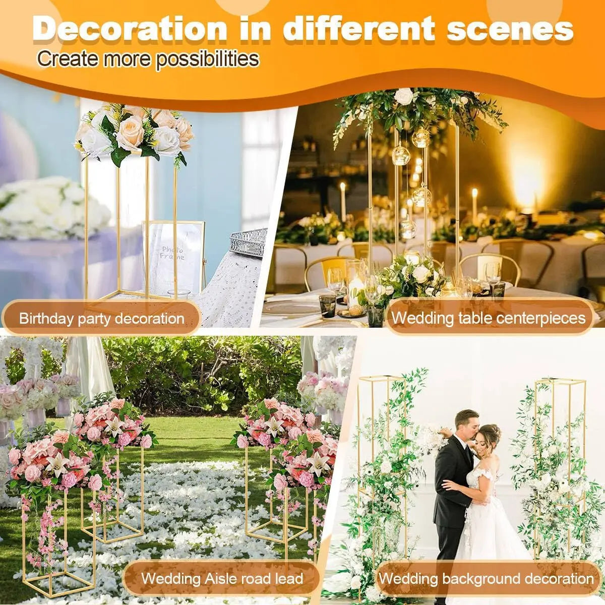10-Piece Wedding Table Centerpiece Metal Flower Vase Set