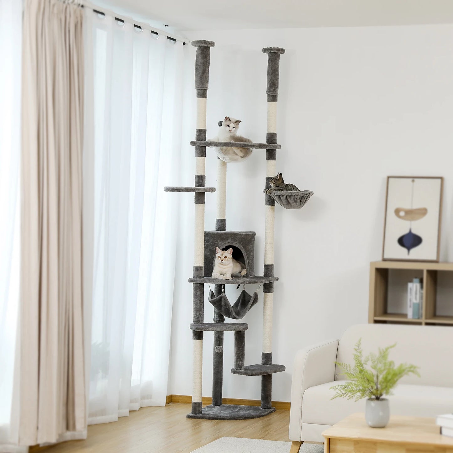 PAWZ Road Floor-To-Ceiling Cat Tree With Sisal Scratching Posts