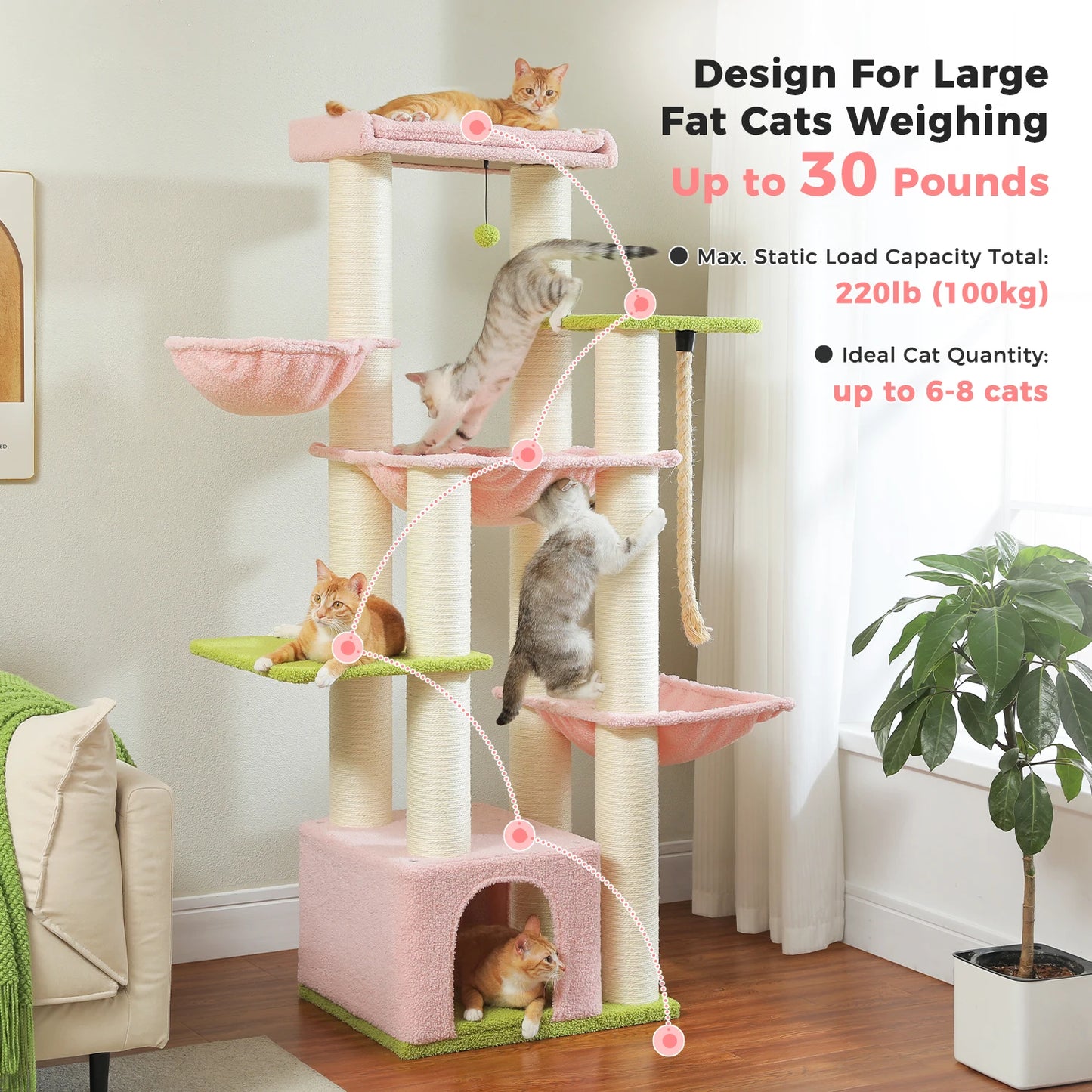 PEQULTICN Multi-Level Cat Tree With Scratching Posts And Condo