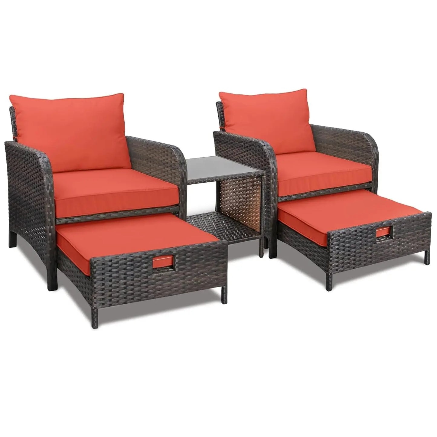 Balcony 5 Piece Patio Conversation Set With Cushioned Rattan Wicker
