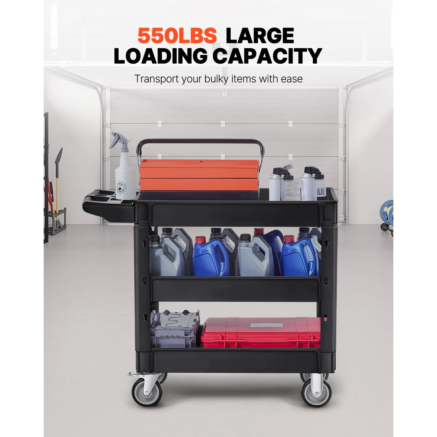 SucceBuy 3-Tier Utility Cart With 360 Degree Swivel Wheels And Ergonomic Handle