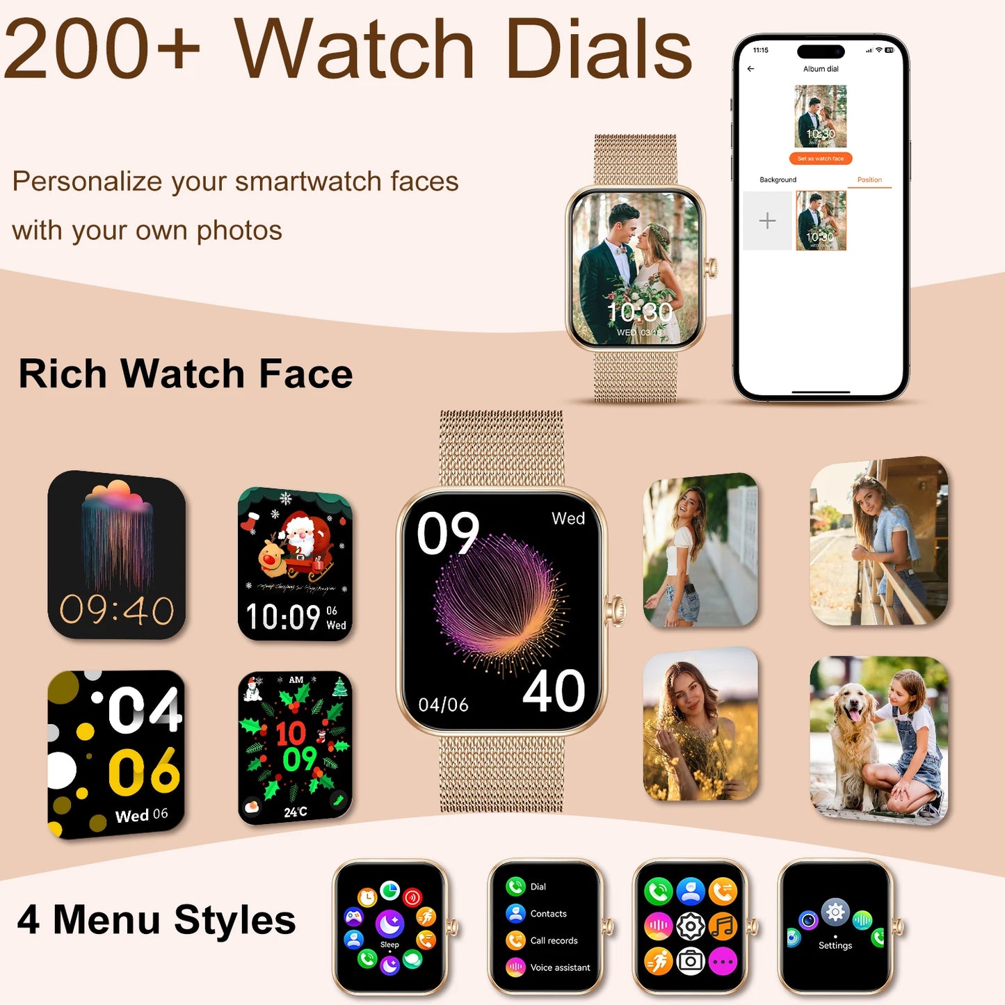 Smart Fitness Watch 1.85 Inch For iPhone Android Calls
