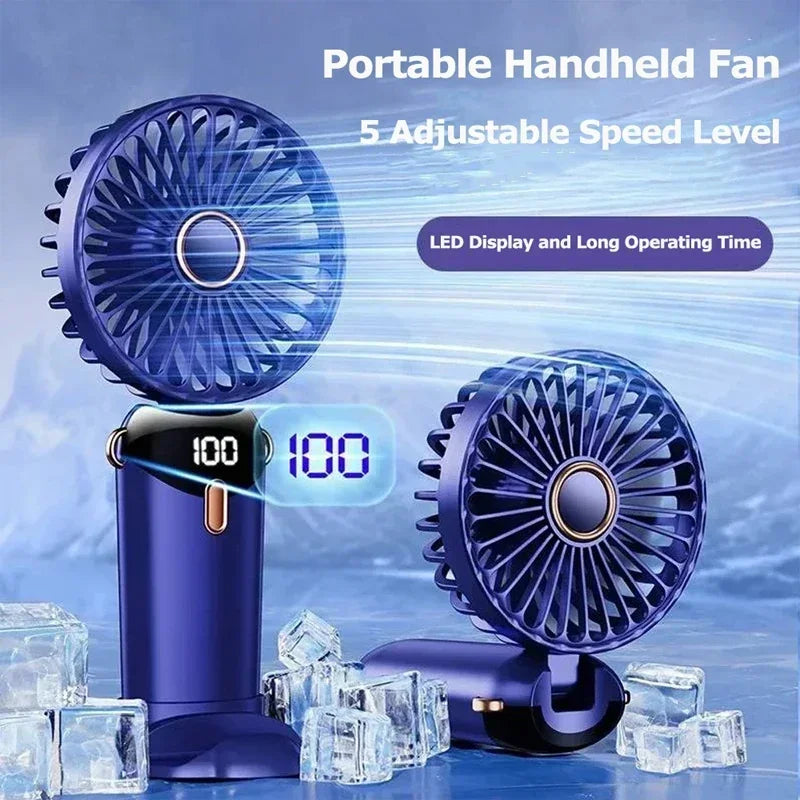 Handheld Foldable USB Rechargeable Fan With LED And 5 Speeds