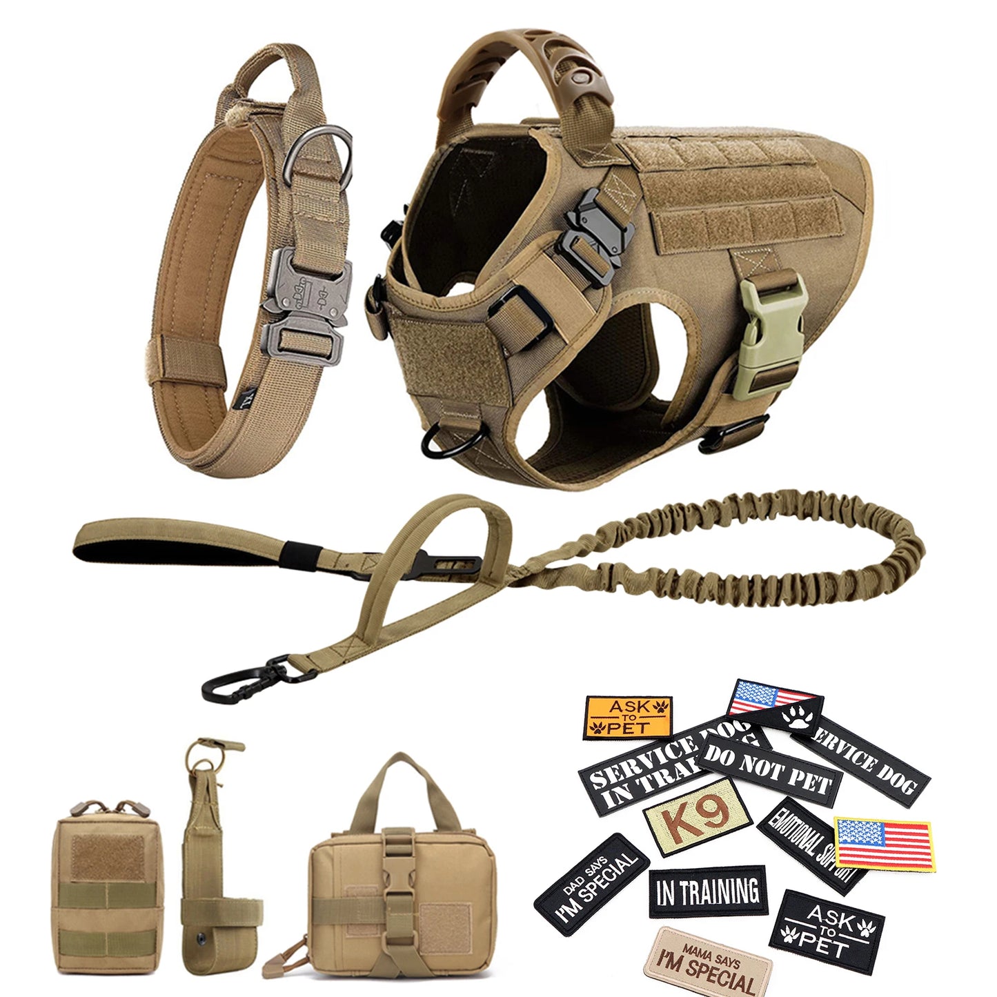 PETRAVELCN Military Dog Harness Vest With Leash Patches Set