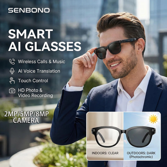 Senbono AI Smart Glasses With Camera, AI Voice Translation