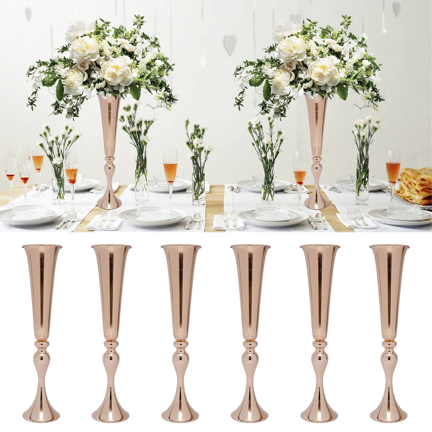 Gold Trumpet Vases Set for Wedding Centerpieces and Table Decor