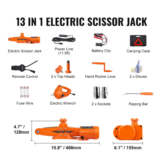 SucceBuy 3 Ton Electric Scissor Car Jack 12V Wrench Kit