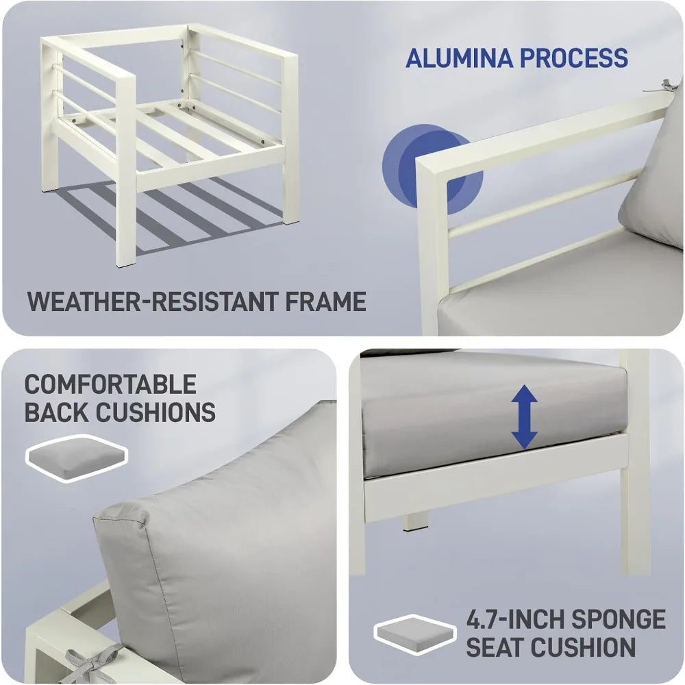 Outdoor Aluminum Patio Furniture Set 4 Pieces Modern Conversation Set