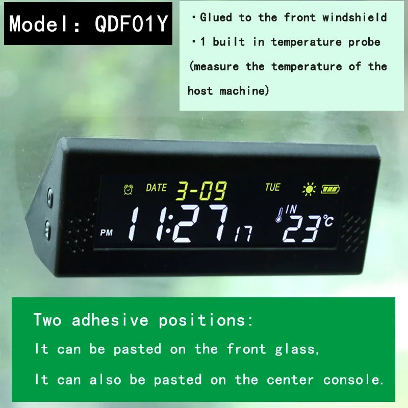 YLSER Front Windshield Solar Car Clock With Time Temperature