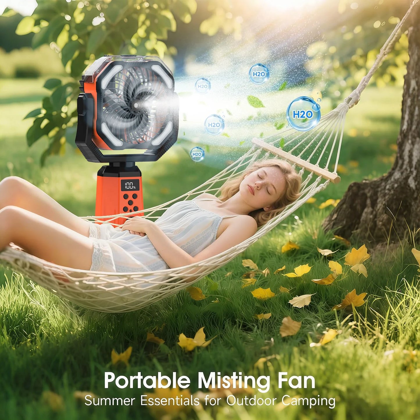 Portable Rechargeable Camping Fan With Stand Remote Control And Spray