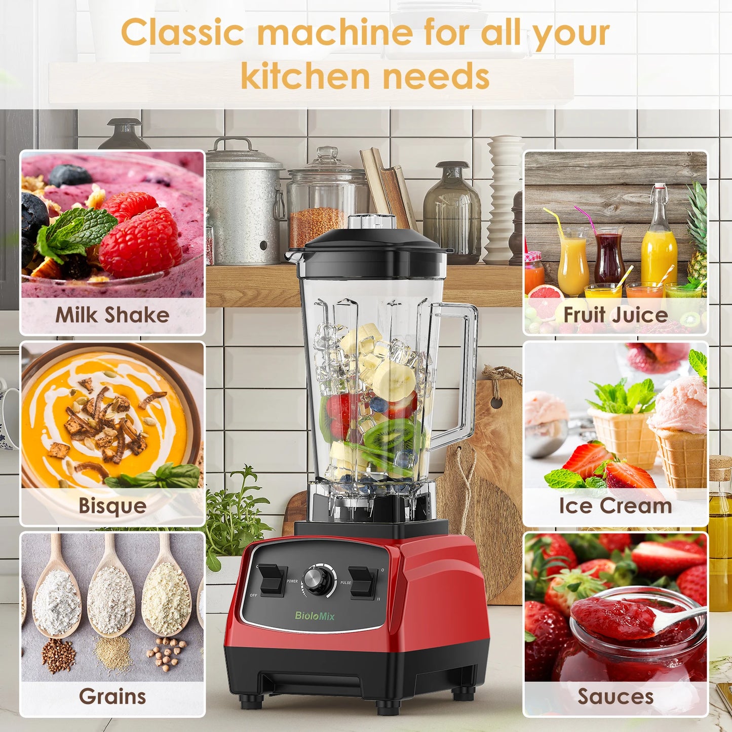 Biolomix BPA Free 3HP 2200W Heavy Duty Blender Mixer