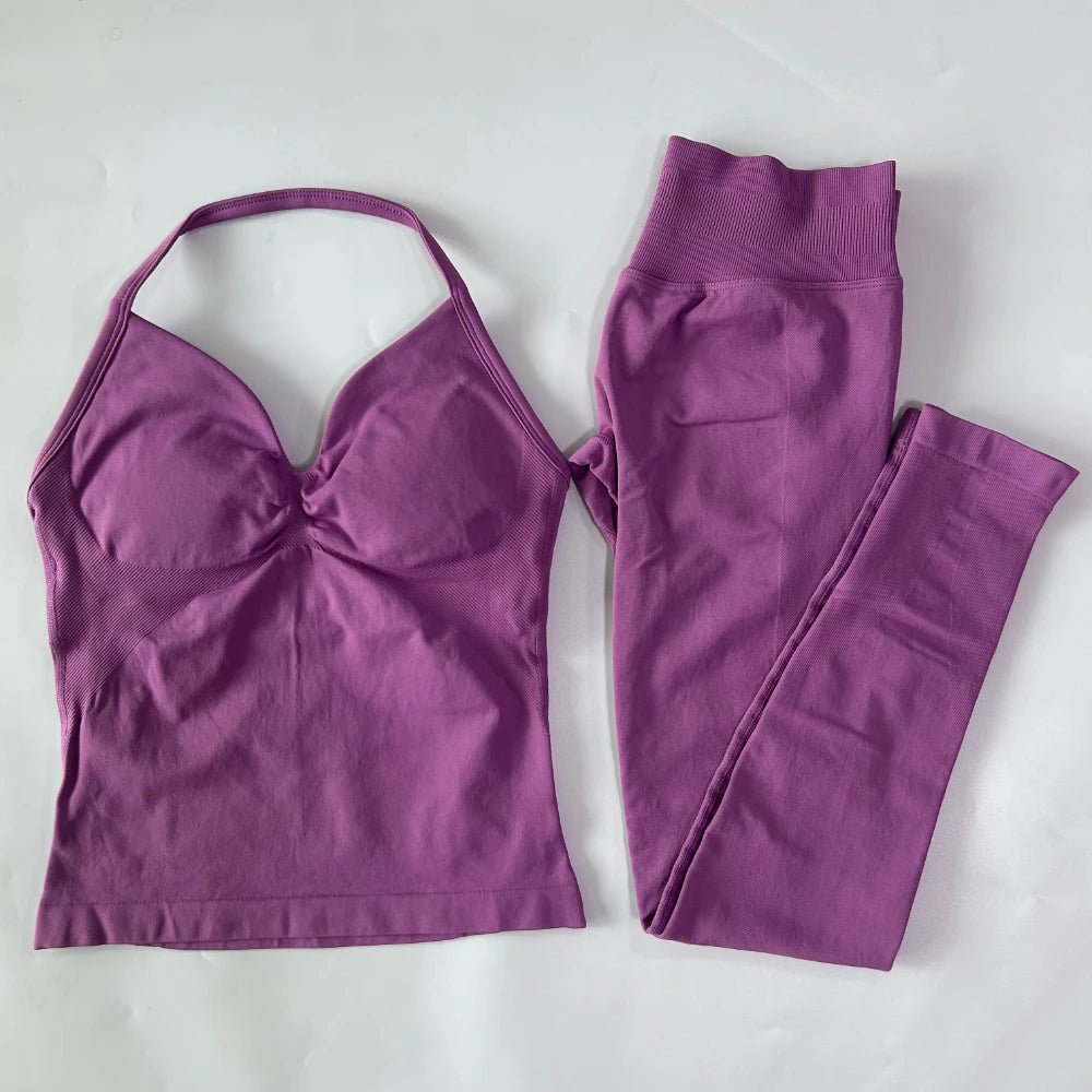 Seamless Gym Set For Women With Tank Top And High Waist Leggings