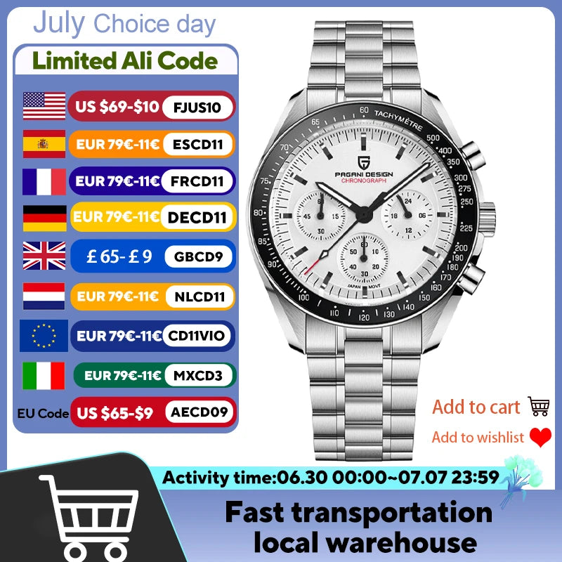 Pagani Design PD1701 Men's Sport Chronograph Quartz Watch 100M