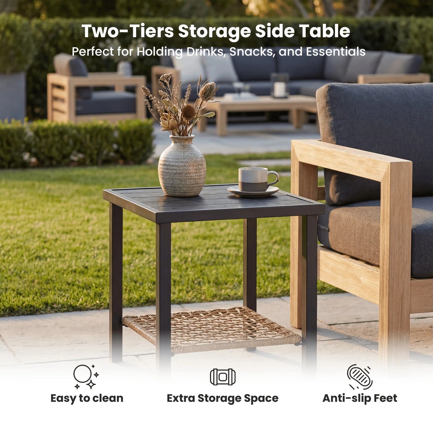 PIYRQ Rattan Rocking Chair Set Outdoor Patio Glider