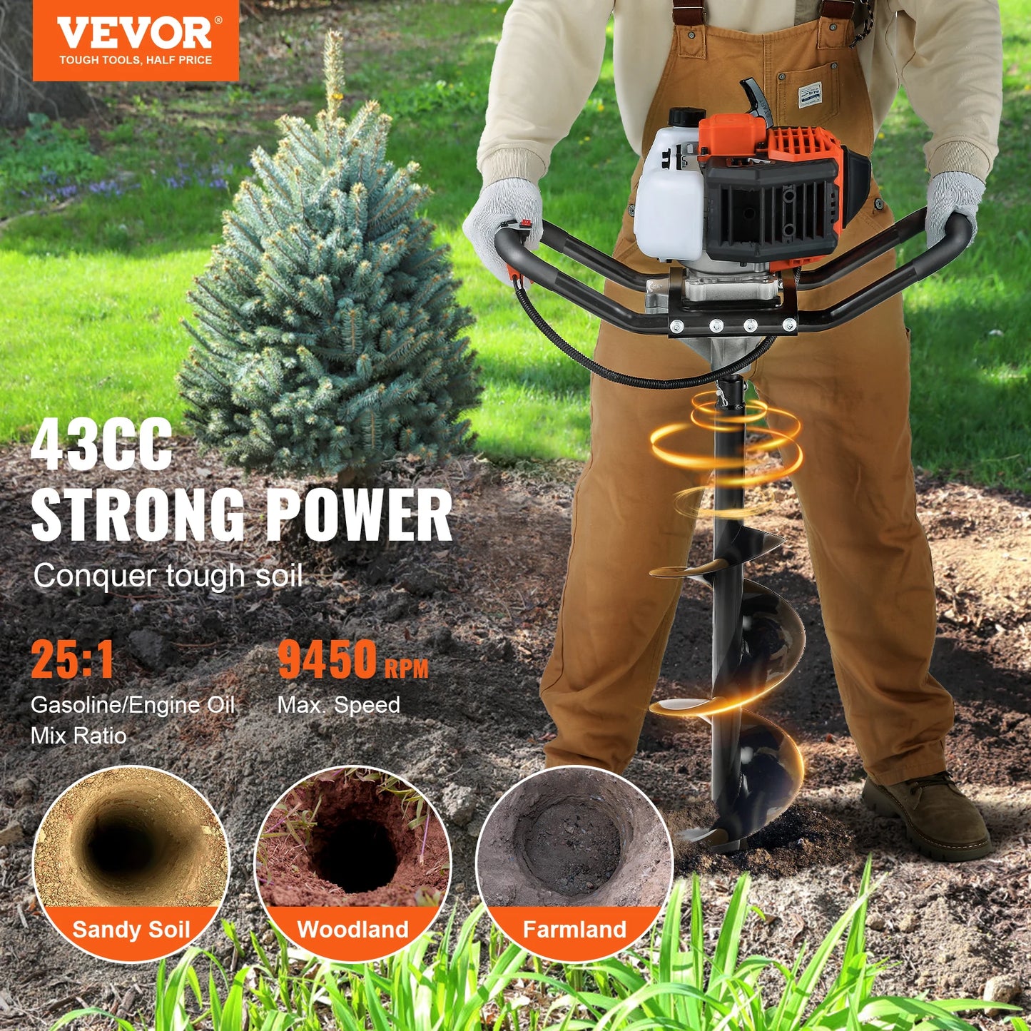 SucceBuy Gas Powered Post Hole Digger Earth Auger Pro