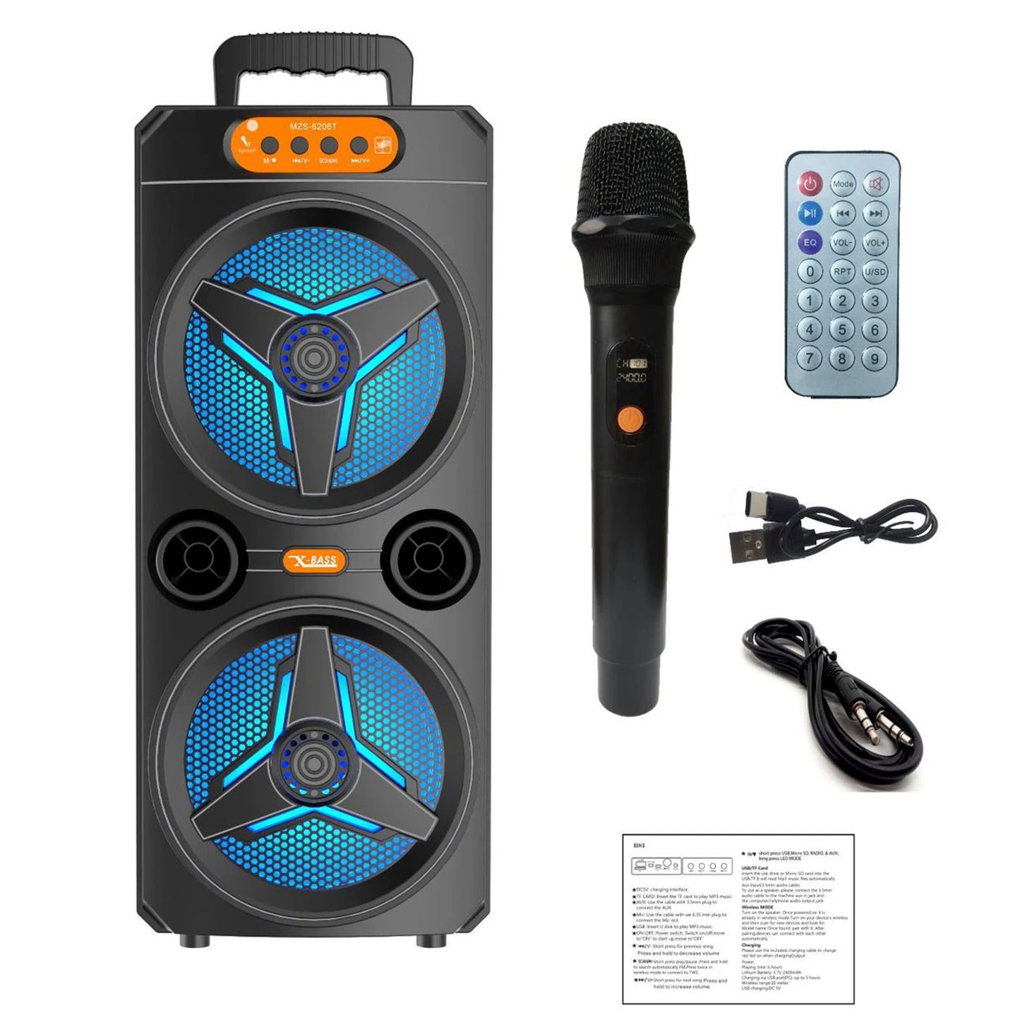 Portable Outdoor Speaker With Wireless Microphone And FM Radio