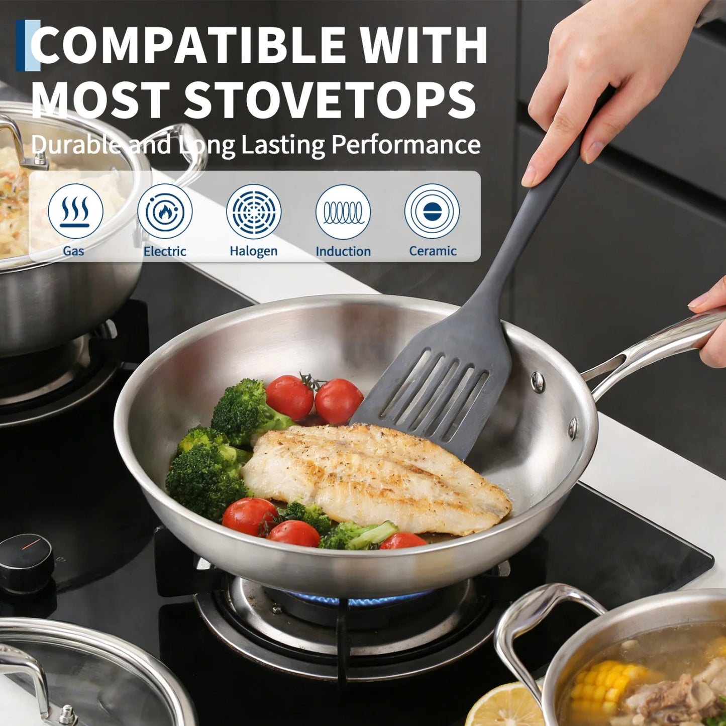 HiMISS 3 Ply Stainless Steel Cookware Set With Lids